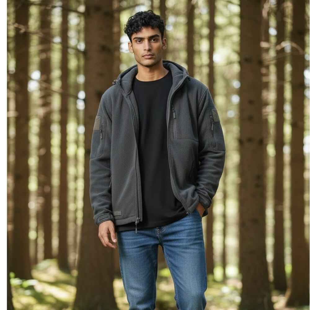 Baerskin Tactical Fleece Hoodie Men Medium Gray Full Zip Hooded Jacket Outdoor